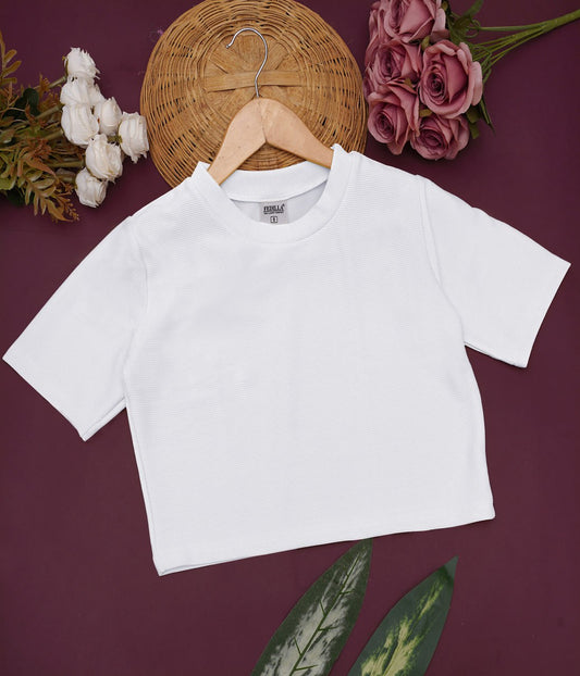 Women Solid Round Neck Cotton Blend White T-Shirt