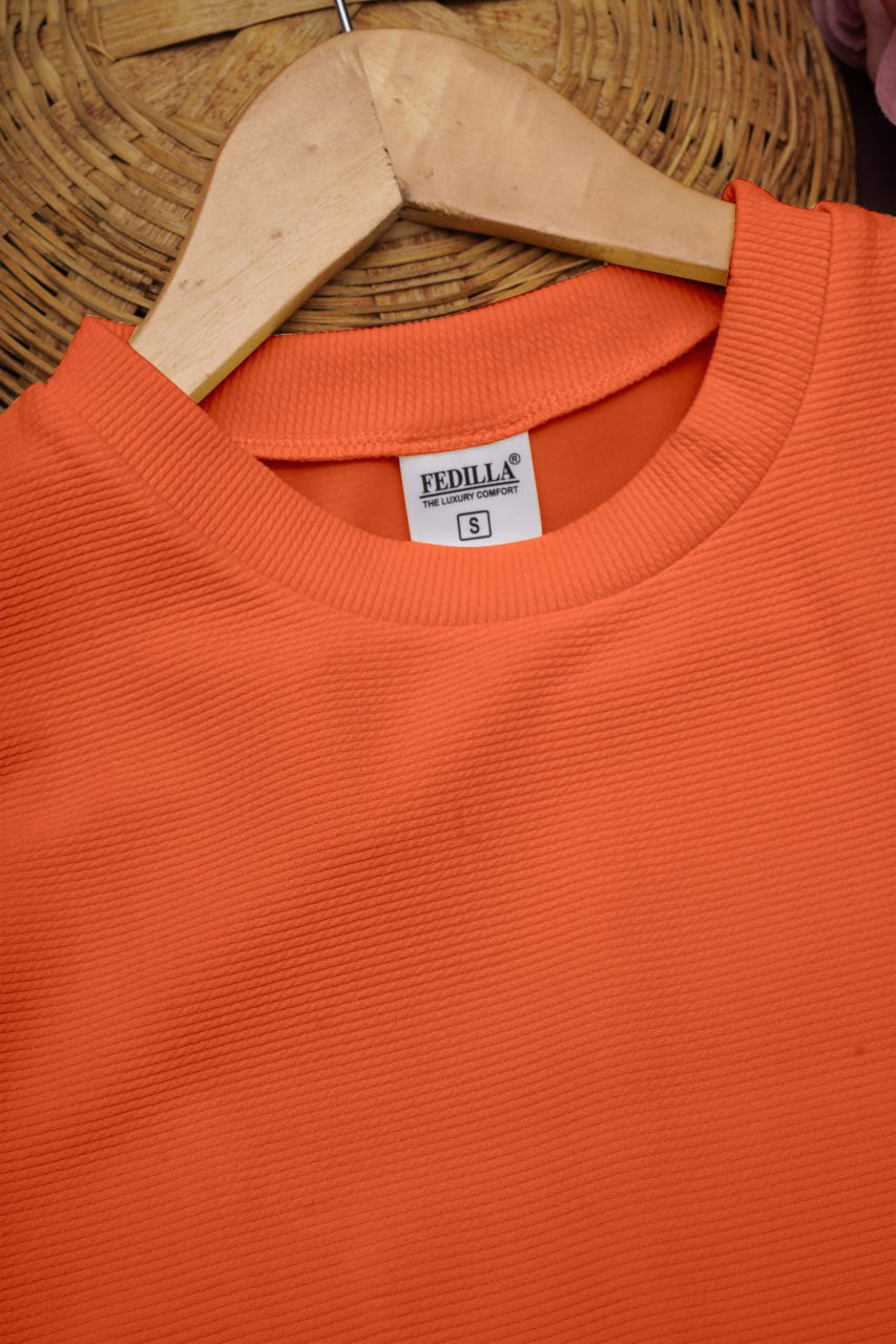 Women Solid Round Neck Cotton Blend Orange T-Shirt