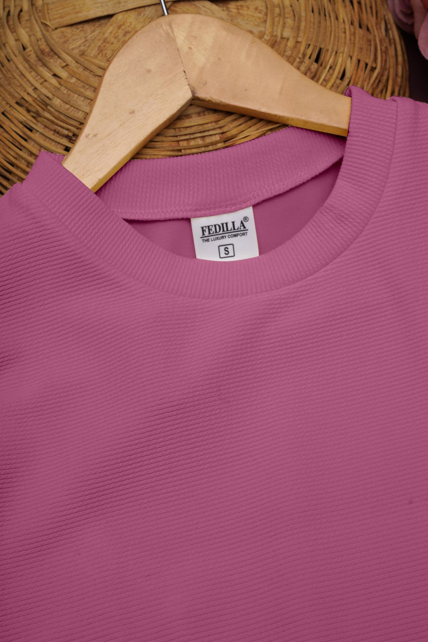 Women Solid Round Neck Cotton Blend Pink T-Shirt