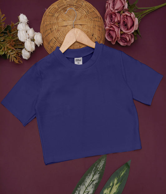 Women Solid Round Neck Cotton Blend Blue T-Shirt