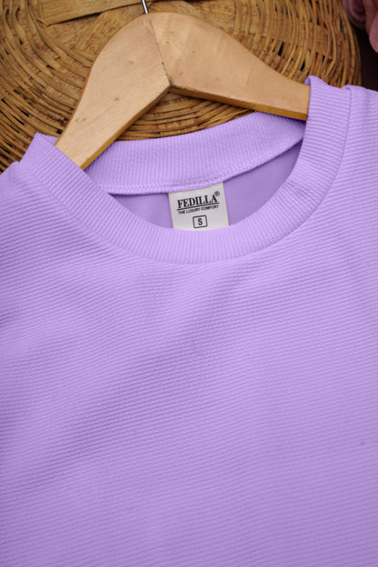 Women Solid Round Neck Cotton Blend Purple T-Shirt