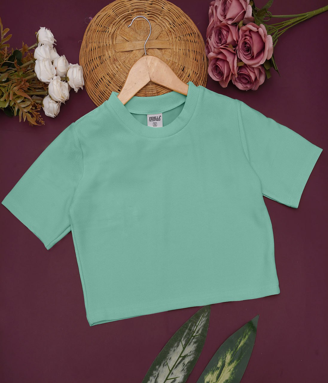 Women Solid Round Neck Cotton Blend Light Green T-Shirt