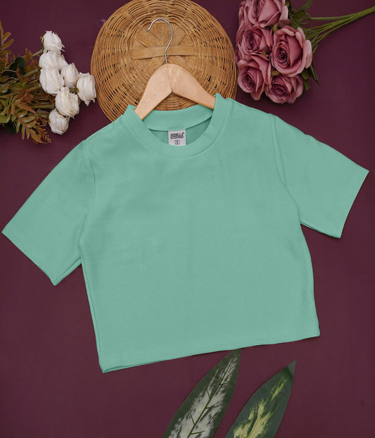 Women Solid Round Neck Cotton Blend Light Green T-Shirt