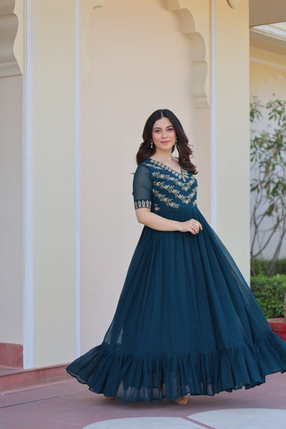 Rama Color Faux Blooming With Sequence Work Gown