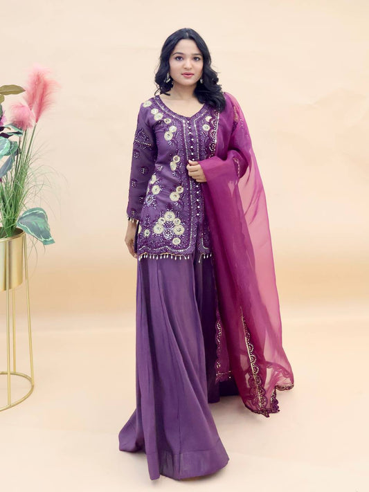 Purple Color Simar Silk With Sequence Embroidery Work Plazoo Set