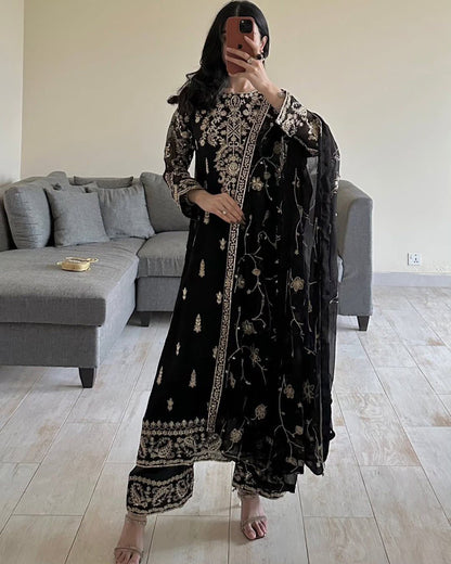 Black Color Heavy Sequence Work Top With Pent And Dupatta