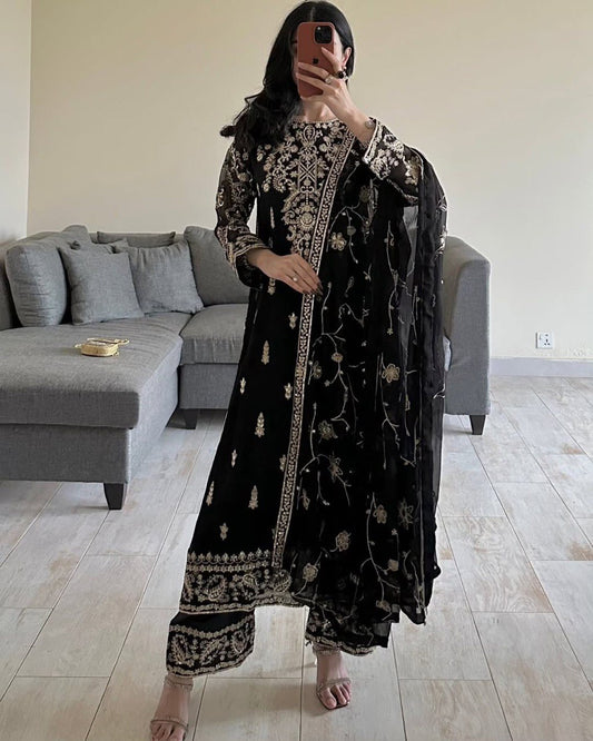 Black Color Heavy Sequence Work Top With Pent And Dupatta
