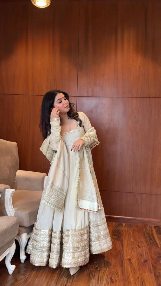 White Color Designer Wedding Wear Anarkali Gown With Dupatta