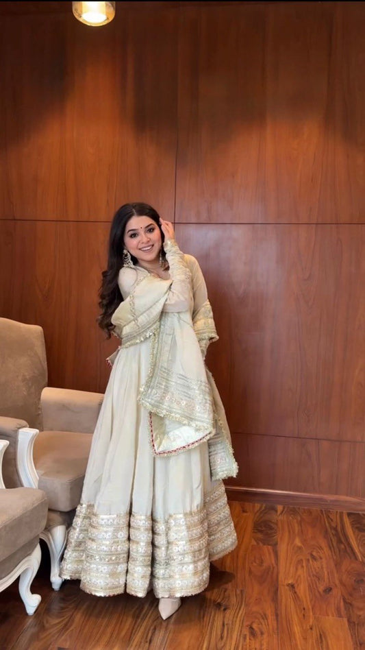 White Color Designer Wedding Wear Anarkali Gown With Dupatta