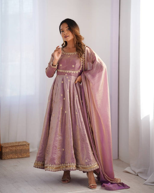 Light Pink Color Fandy Silk Wear Anarkali Gown