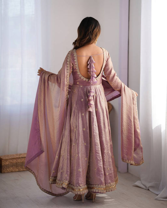 Light Pink Color Fandy Silk Wear Anarkali Gown