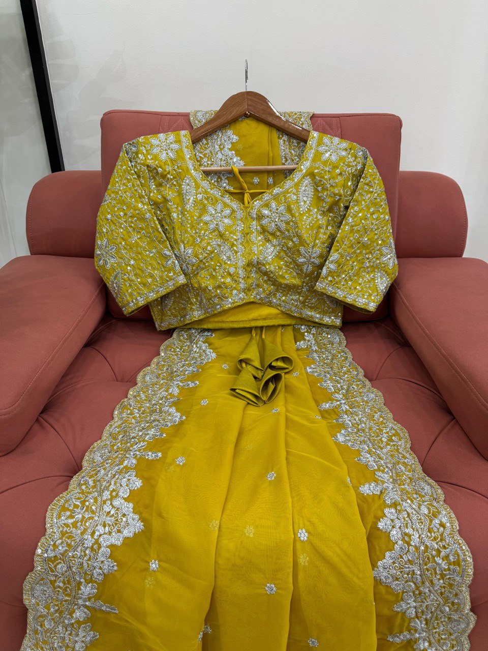 Heavy Tabby Silk Yellow Color Wedding Wear Saree