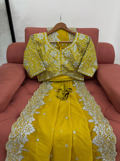 Heavy Tabby Silk Yellow Color Wedding Wear Saree