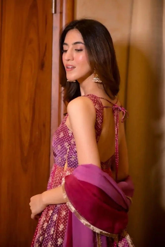 Pink Color Jimmy Chu Organza Silk Long Gown With Dupatta