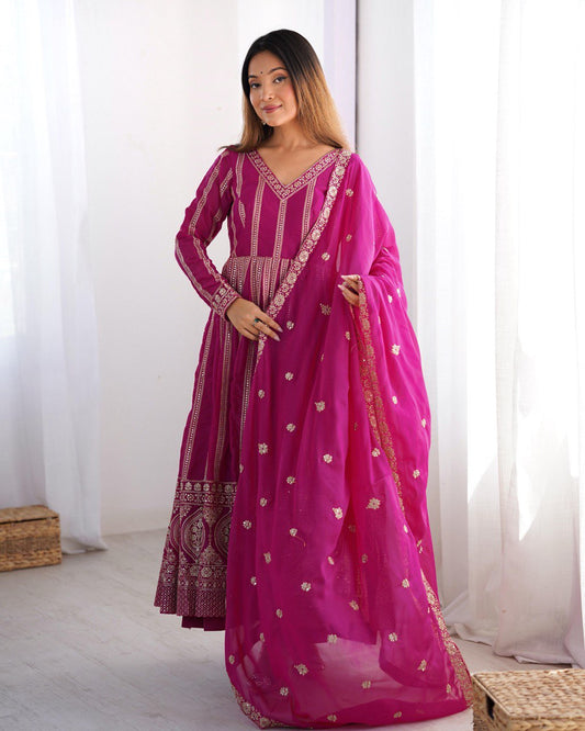 Rani Color Georgette With Sequence Work Anarkali Gown