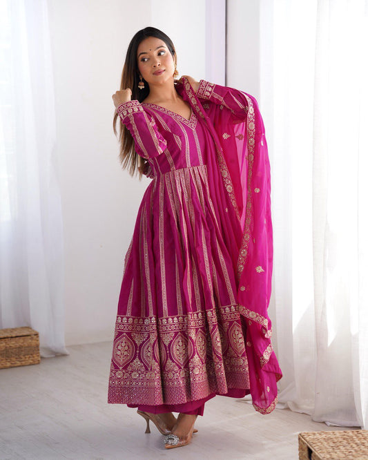 Rani Color Georgette With Sequence Work Anarkali Gown