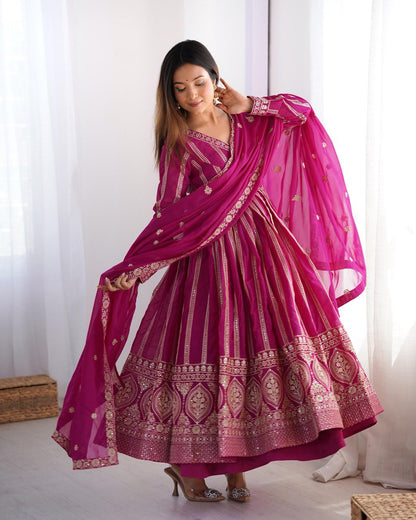 Rani Color Georgette With Sequence Work Anarkali Gown