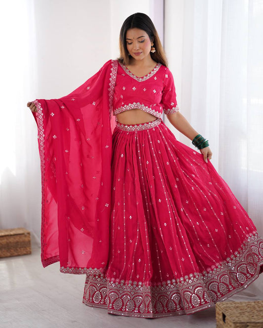 Pink Color Wedding Wear With Heavy Sequence Work Lehenga Choli