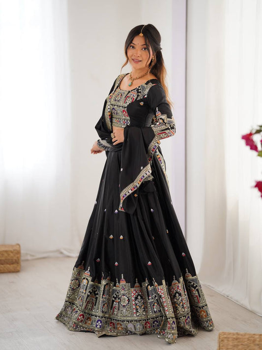 Festive Wear Black Color Thread And Sequence Work Lehenga Choli