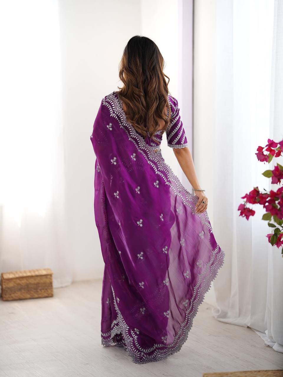 Party Wear Purple Color Jimmy Chu Silk Wear Saree For Women