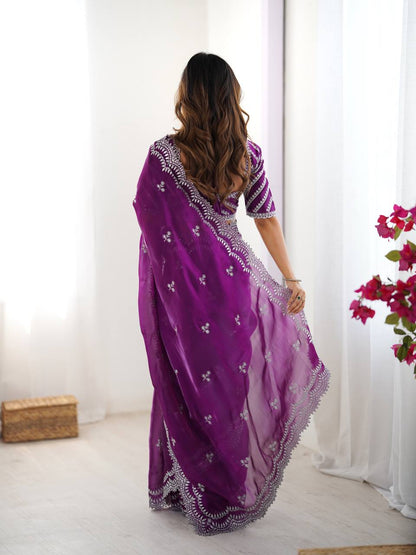 Party Wear Purple Color Jimmy Chu Silk Wear Saree For Women