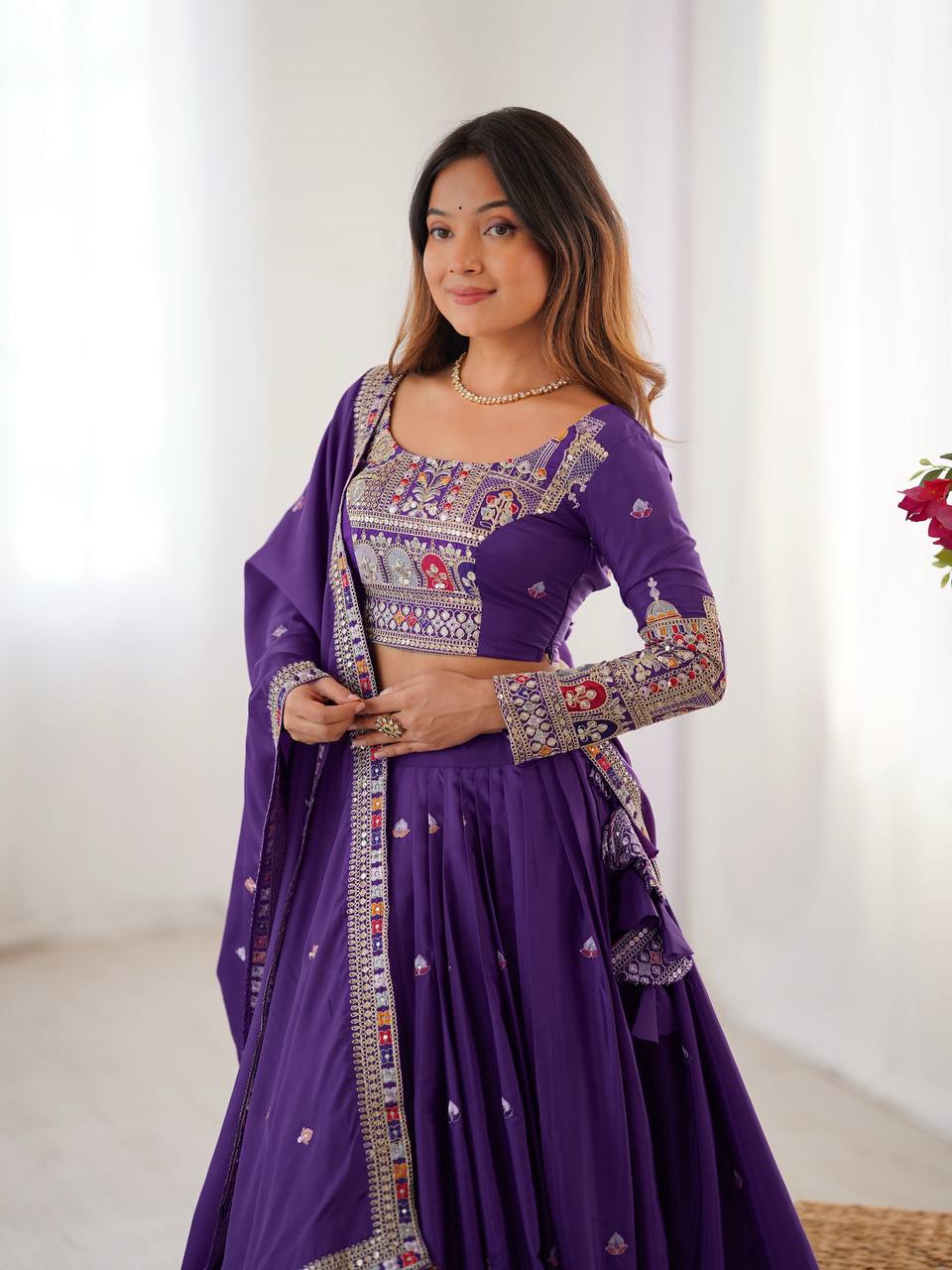 Wedding Wear Purple Color Coding With Sequence Work Lehenga Choli