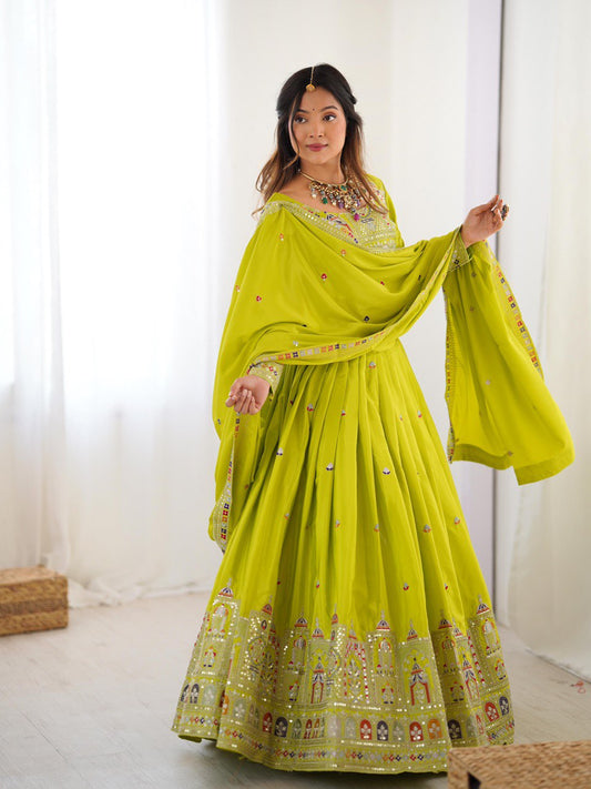Adorable Lemon COlor Coding With Sequence Work Wedding Wear Lehenga Choli