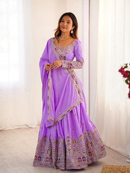 Lavender Color Coding With Sequence Work Lehenga Choli For Women