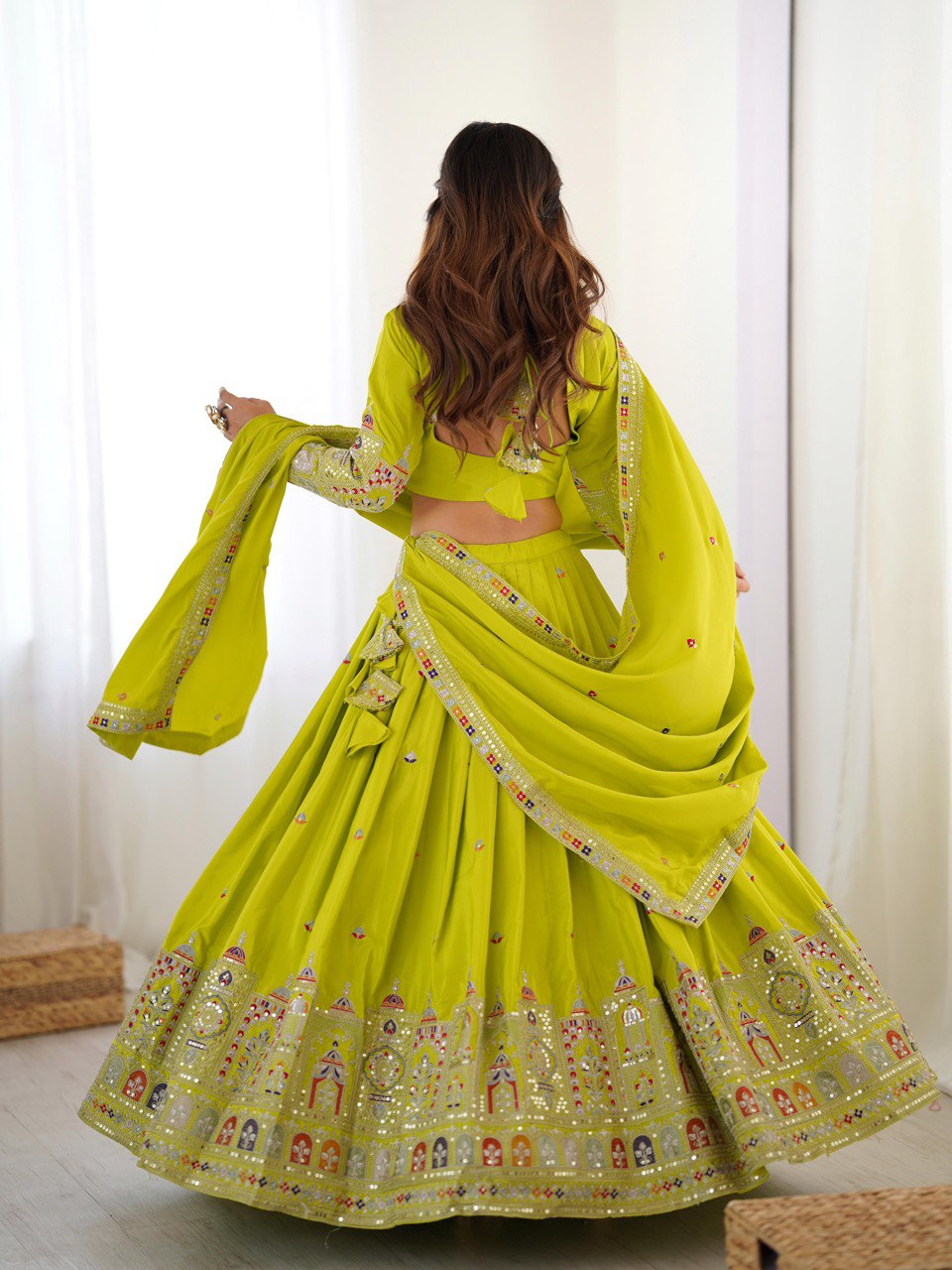 Adorable Lemon COlor Coding With Sequence Work Wedding Wear Lehenga Choli
