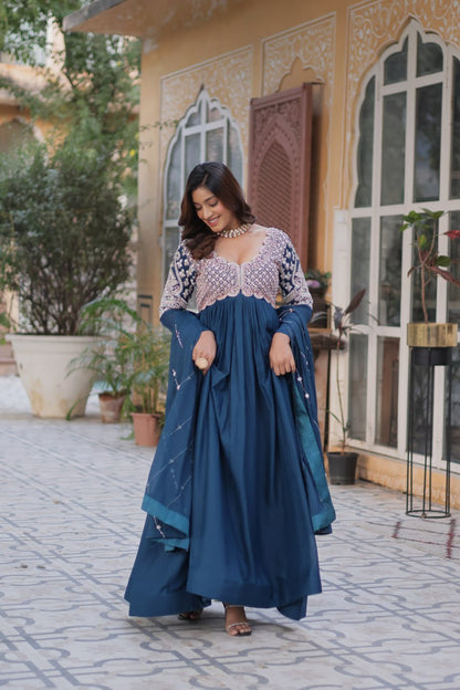 Rama Color Georgette With Embroidery Work Gown