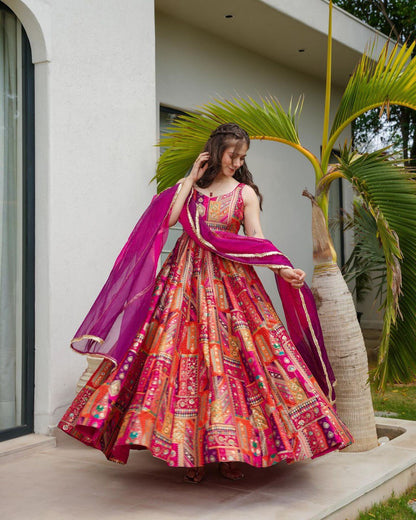 Pink Color With Multi Color Digital Printed Fully Flair Gown With Dupatta
