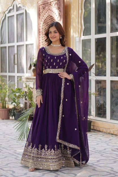 Purple Color Wedding Wear Anarkali Gown With Dupatta