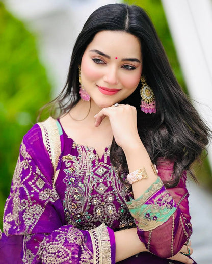 Purple Color Faux Georgette With Sequence Work Sharara Suit
