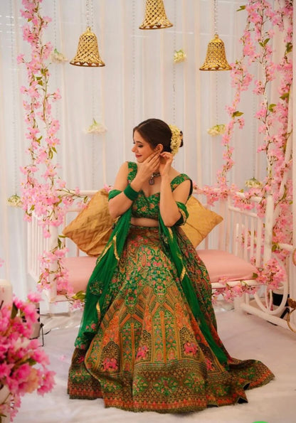 Green Color Digital Printed Organza Silk Lehenga Choli For Function Wear