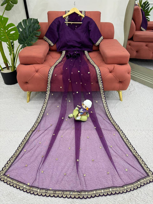Purple Color Designer Coding With Sequence Work Saree