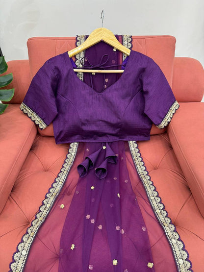 Purple Color Designer Coding With Sequence Work Saree