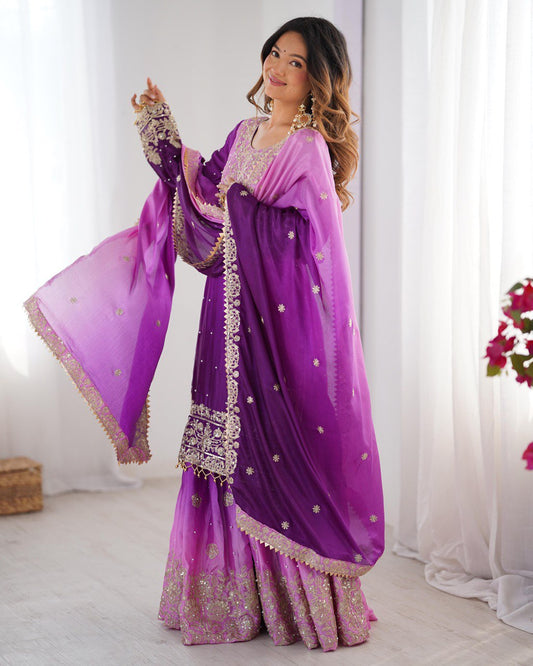 Purple And Lavender Color Sequence Work Sharara Suit For Women