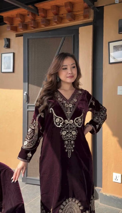 Purple Heavy Velvet Sequence Work Now Trending Suit