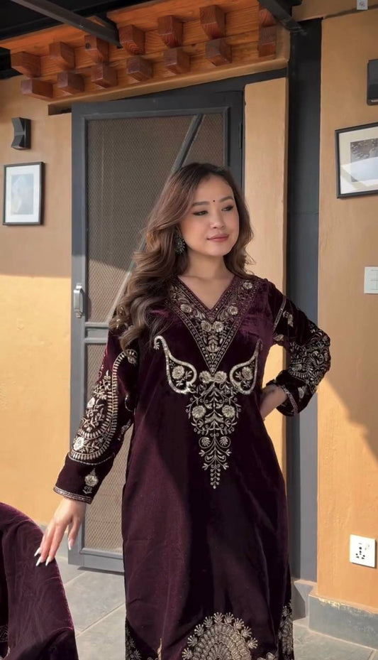 Purple Heavy Velvet Sequence Work Now Trending Suit