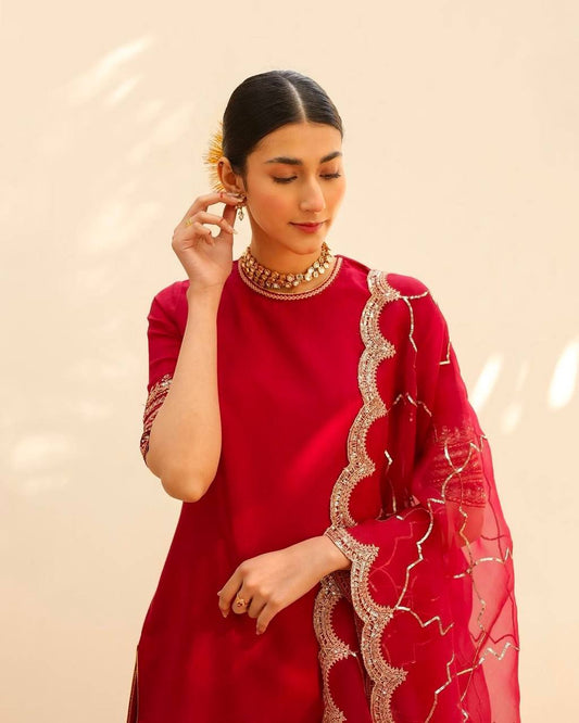 Radiant Designer Red Color Sequence Work Plazo Suit