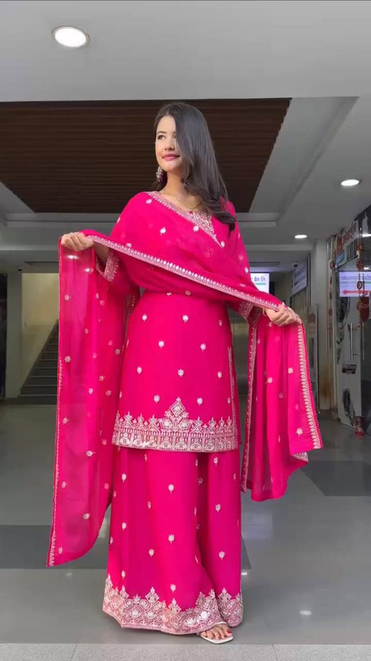 Rani Color Georgette With Sequence Work Sharara Suit