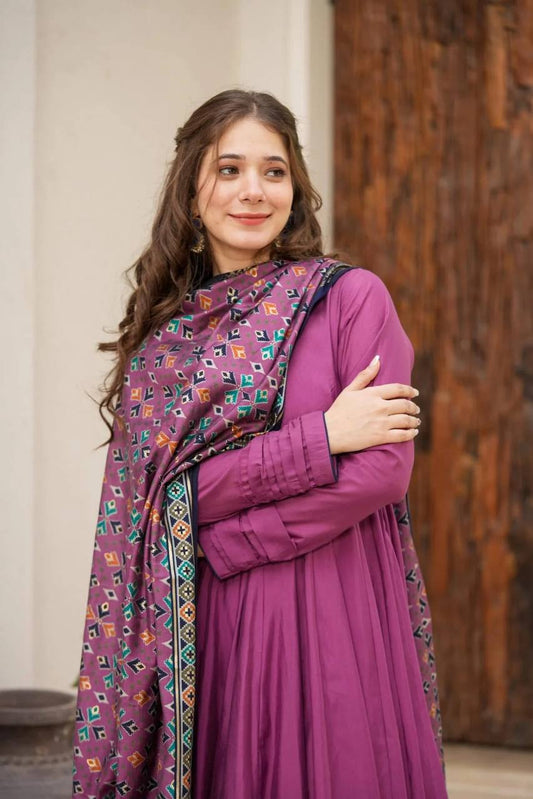 Pink Color Chinon Silk With Kurti With Plazoo And Dupatta