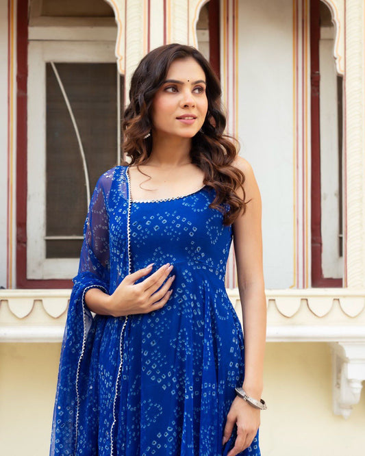Royal Blue Color Digital Printed Fully Flair Anarkali Suit