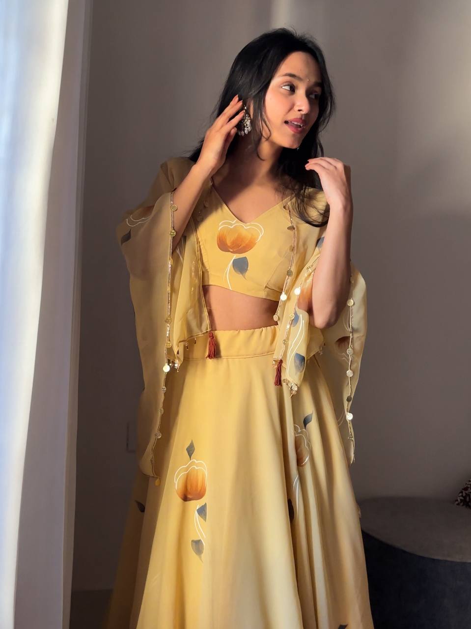 Haldi Function Wear Georgette With Flower Printed Lehenga Choli