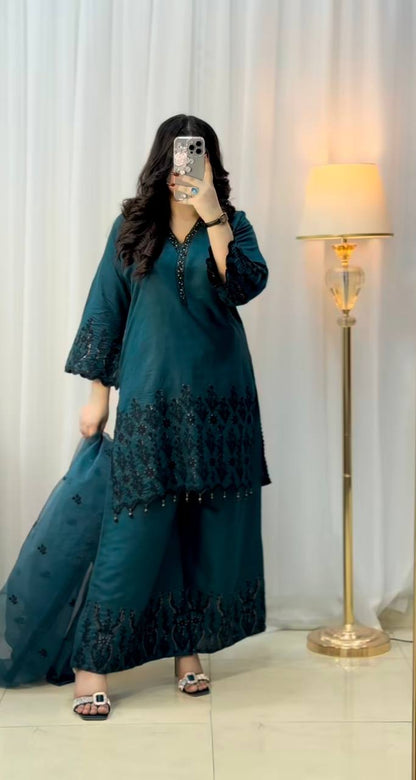Rama Color Vichitra Silk With Embroidery And Sequence Work Suit