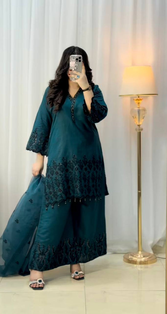 Rama Color Vichitra Silk With Embroidery And Sequence Work Suit