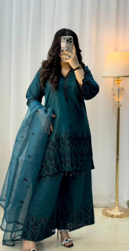 Rama Color Vichitra Silk With Embroidery And Sequence Work Suit