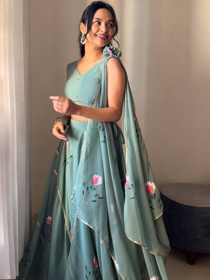 Sea Green Color Ready To Wear Lehenga Choli For Function Wear