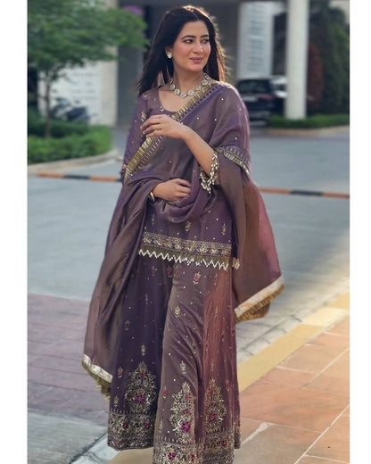 Light Purple Color Wedding Wear Plazo Set with Dupatta