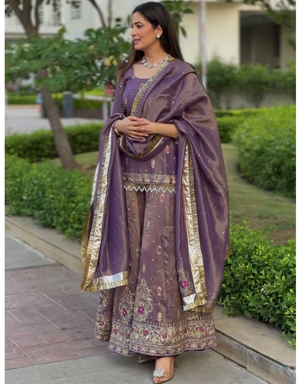 Light Purple Color Wedding Wear Plazo Set with Dupatta
